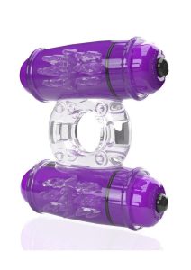 4T Double Wammy Silicone Dual Vibrating Couples Cock Ring - Grape