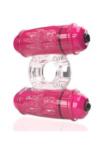 4T Double Wammy Silicone Dual Vibrating Couples Cock Ring - Strawberry