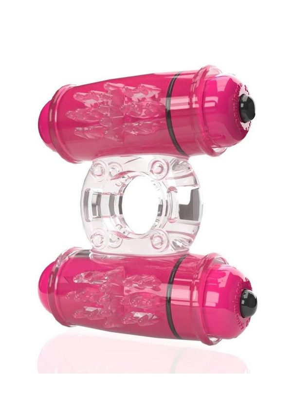 4T Double Wammy Silicone Dual Vibrating Couples Cock Ring - Strawberry