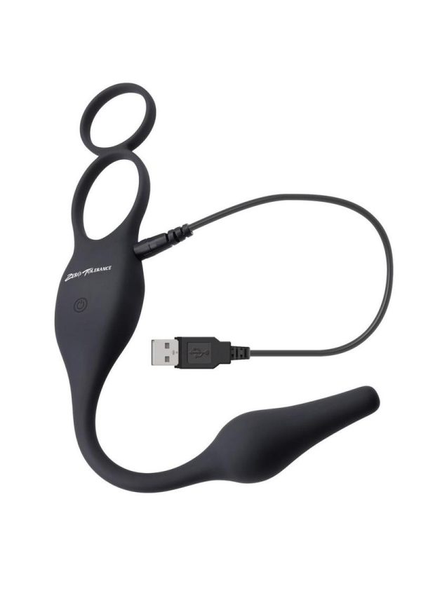 Zero Tolerance Plug and Tug Rechargeable Silicone Anal Plug and Cock Ring - Gray