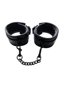 Rouge Padded Leather Wrist Cuffs - Black