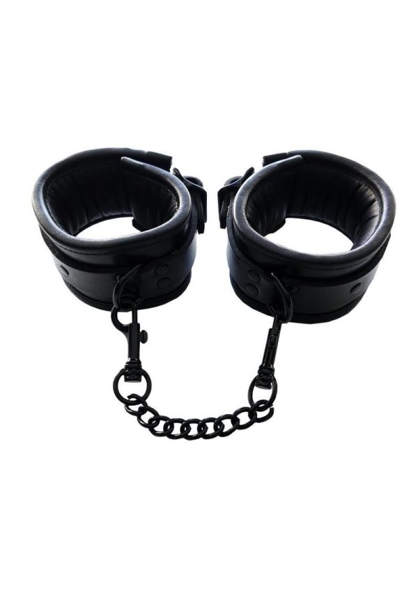Rouge Padded Leather Wrist Cuffs - Black