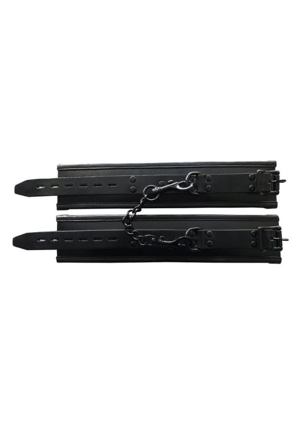 Rouge Padded Leather Wrist Cuffs - Black