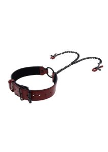 Saffron Collar with Nipple Clamp - Black/Red
