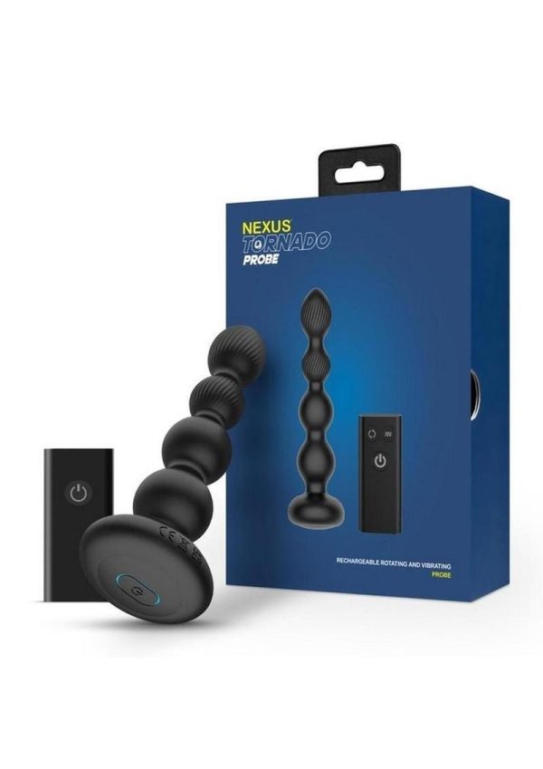 Nexus Tornado Rechargeable Silicone Rotating Beaded Probe with Remote Control - Black