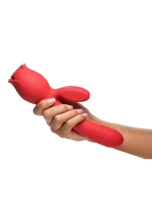 Bloomgasm Blooming Bunny Sucking and Thrusting Silicone Rechargeable Rabbit Vibrator - Red