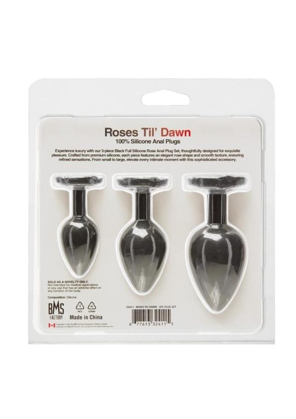 Roses Til Dawn Silicone Butt Plug Set (3 Piece) - Black