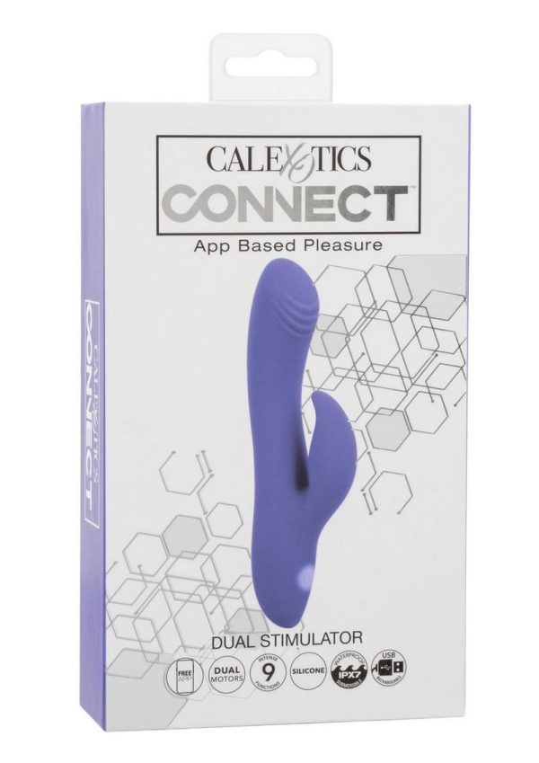 CalExotics Connect App Compatible Dual Stimulator Rechargeable Silicone Dual Vibrator with Remote Control - Purple