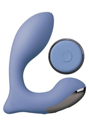 JimmyJane Neptune 2 Rechargeable Silicone Dual Vibrating P-Spot Massager with Remote Control - Blue