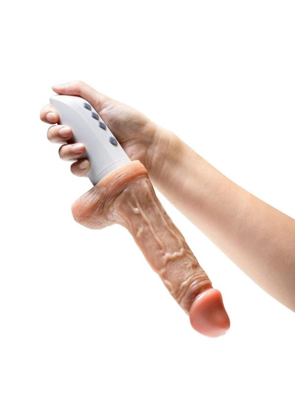 Dr. Skin Platinum Collection Silicone Dr. Hammer Rechargeable Thrusting Dildo with Handle and Remote Control 7in - Vanilla