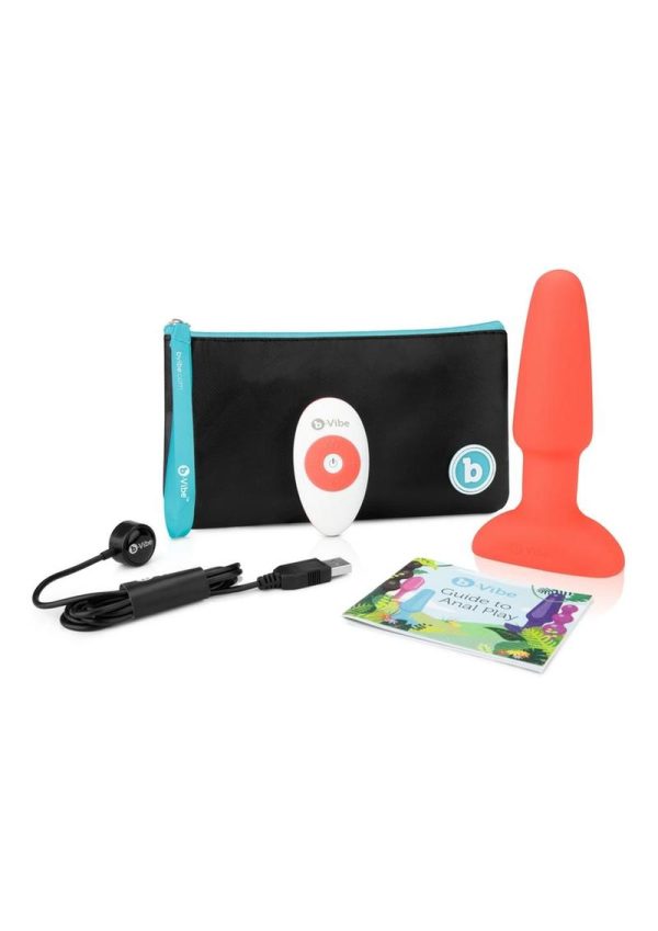 B-Vibe Rimming Plug 2 Rechargeable Silicone Anal Plug with Remote Control - Orange
