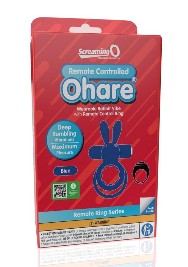 Screaming O Ohare Rechargeable Silicone Vibrating Cock Ring with Remote Control - Blue