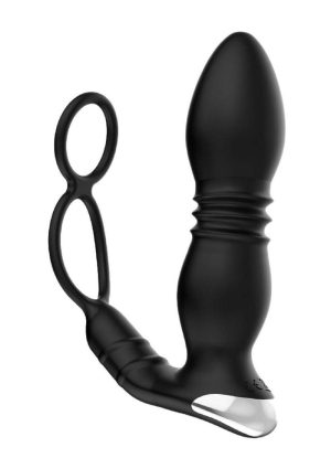 Ass-Sation Thrusting Rechargeable Silicone Power Plug with Remote Control - Black