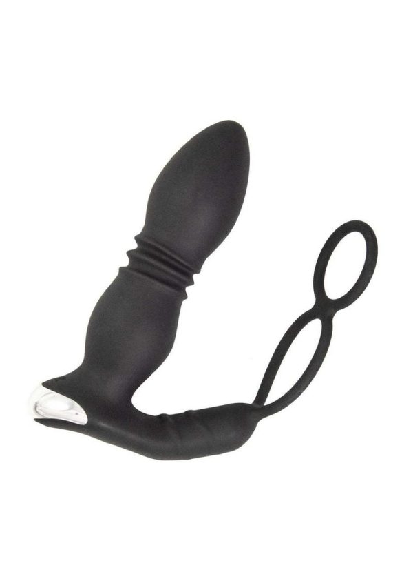 Ass-Sation Thrusting Rechargeable Silicone Power Plug with Remote Control - Black
