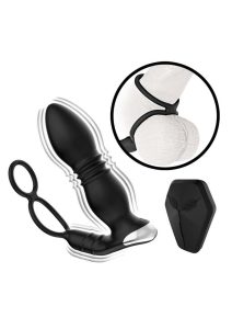 Ass-Sation Thrusting Rechargeable Silicone Power Plug with Remote Control - Black