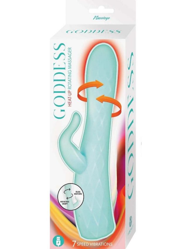 Goddess Heat Up Rotating Rechargeable Silicone Rabbit Vibrator  - Aqua