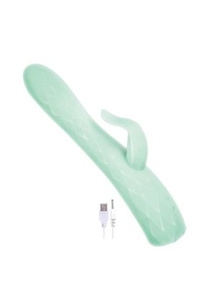 Goddess Heat Up Rotating Rechargeable Silicone Rabbit Vibrator  - Aqua
