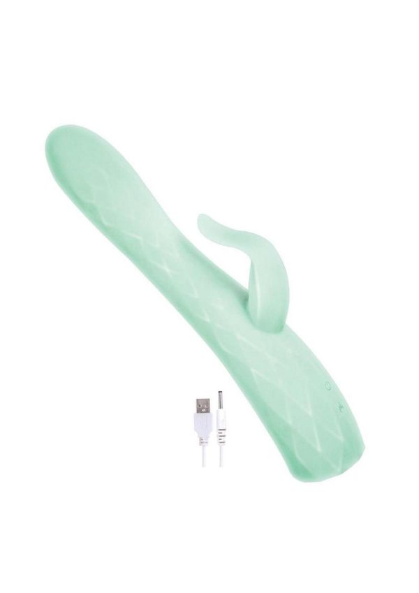 Goddess Heat Up Rotating Rechargeable Silicone Rabbit Vibrator  - Aqua
