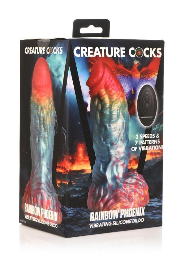 Creature Cocks Phoenix Vibrating Rechargeable Silicone Dildo with Remote Control - Rainbow