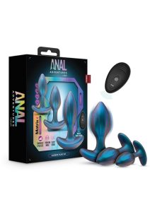 Anal Adventures Matrix Cosmos Plug Kit Silicone Anal Plug Set with Remote Control - Lunar Blue