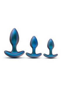 Anal Adventures Matrix Cosmos Plug Kit Silicone Anal Plug Set with Remote Control - Lunar Blue