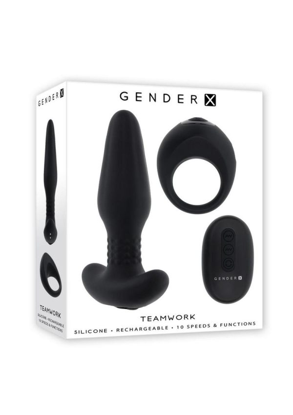 Gender X Teamwork Rechargeable Silicone Anal Plug with Remote Control - Black
