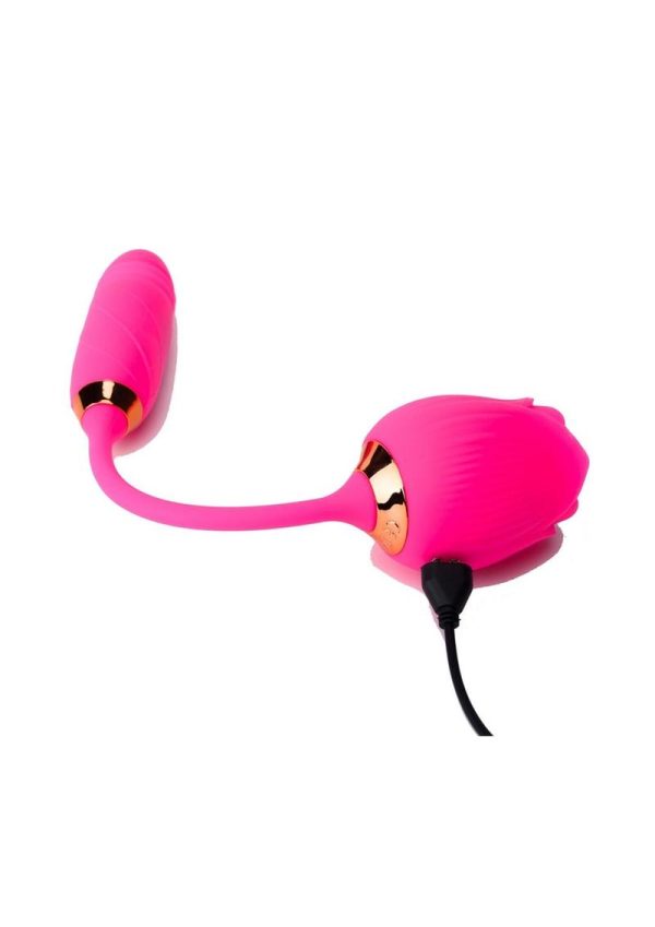 Pink Pussycat Vibrating Licking Rechargeable Silicone Rose with Remote Control - Pink
