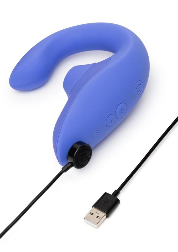 Womanizer Blend Rechargeable Silicone Vibrator with Clitoral Stimulator - Vibrant Blue