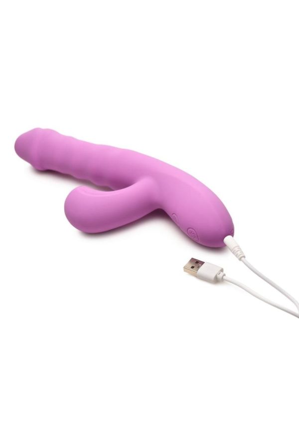 Shegasm + Thrust Wave Thrusting and Sucking Rechargeable Silicone Rabbit Vibrator - Purple