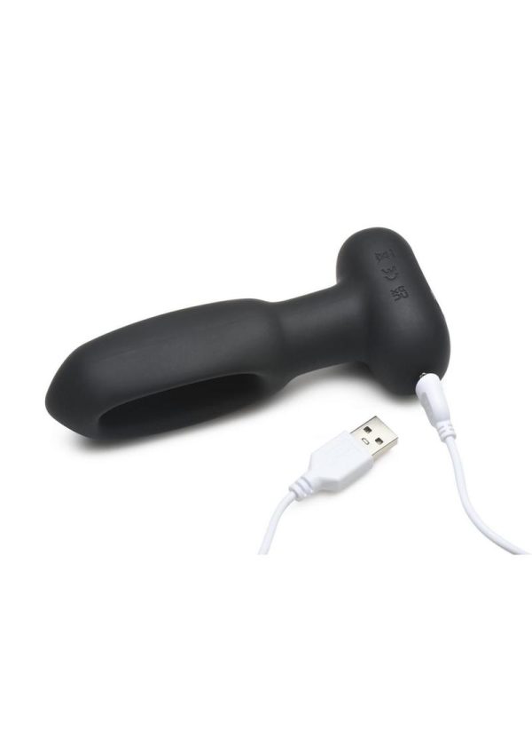 Flickers Bum Flick Flicking and Vibrating Rechargeable Silicone Butt Plug with Remote Control - Black