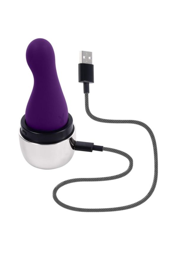 Playboy The Jet Set Vibrator Rechargeable Silicone Clitoral Stimulator - Silver/Purple