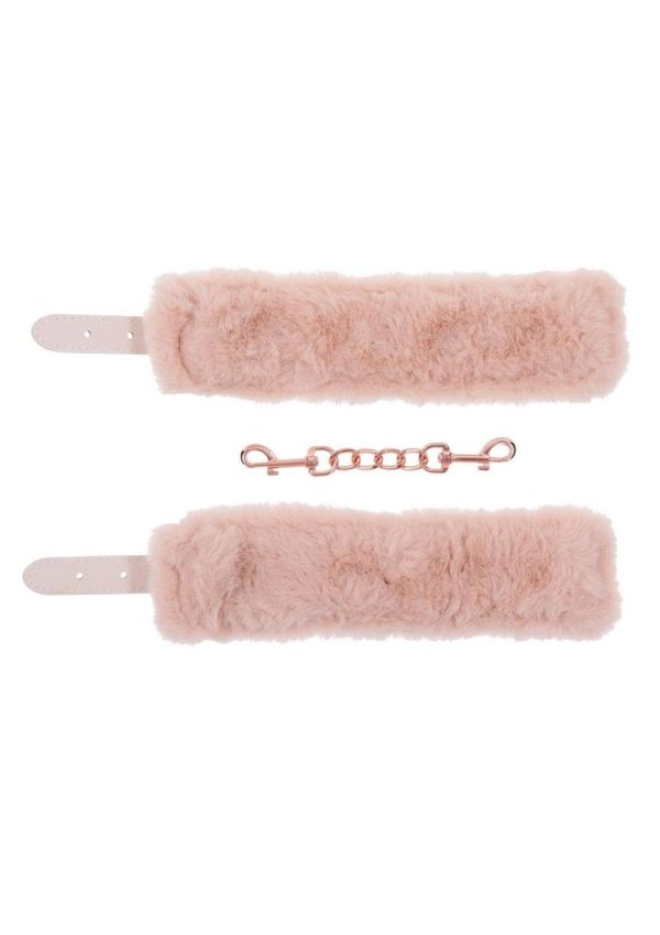Sex and Mischief Peaches n CreaMe Fur Handcuffs - Ivory/Rose Gold