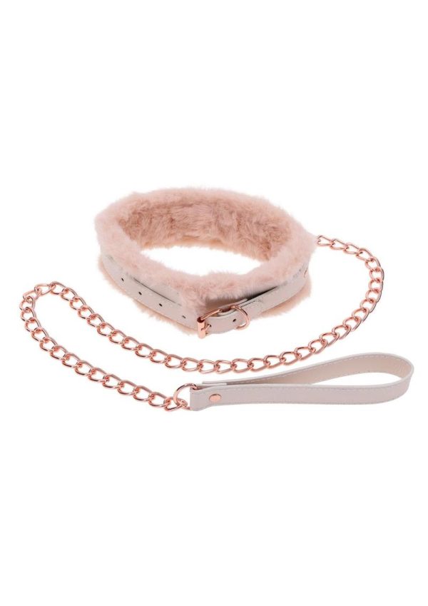 Sex and Mischief Peaches n CreaMe Fur Collar andamp; Leash - Ivory/Rose Gold