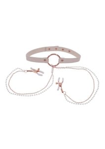 Sex and Miscielf Peaches `n CreaMe Collar with Nipple Clamps - Ivory/Rose Gold