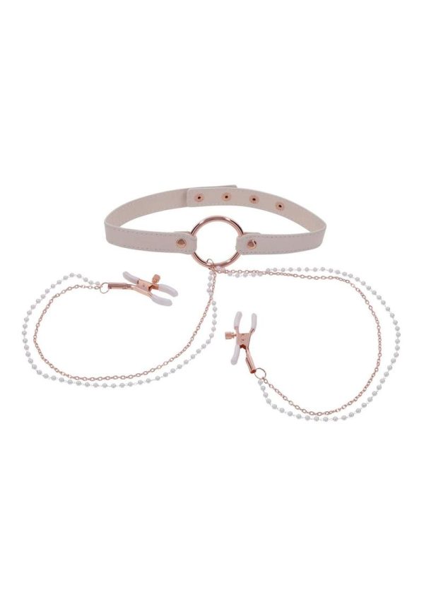 Sex and Miscielf Peaches `n CreaMe Collar with Nipple Clamps - Ivory/Rose Gold