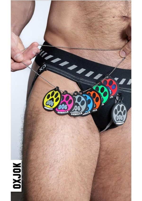 Dog Pack Pup Taggers 7-Tag Dog Jock - Black/Silver - XLarge