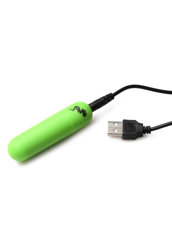 Bang! 28X Glow in The Dark Rechargeable Silicone Bullet with Remote Control - Green