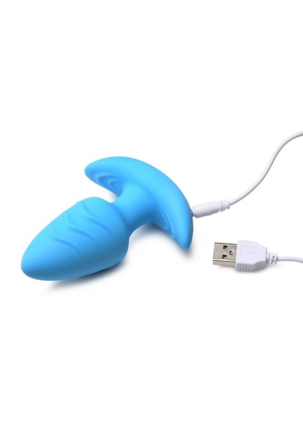 Bang! Rotating Vibrating Rechargeable Silicone Butt Plug with Remote Control - Blue