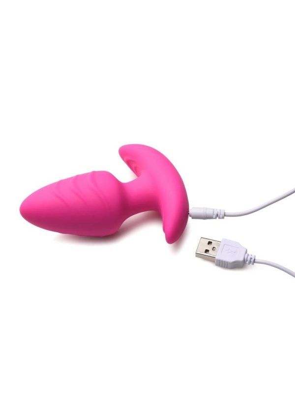 Bang! Rotating Vibrating Rechargeable Silicone Butt Plug with Remote Control - Pink