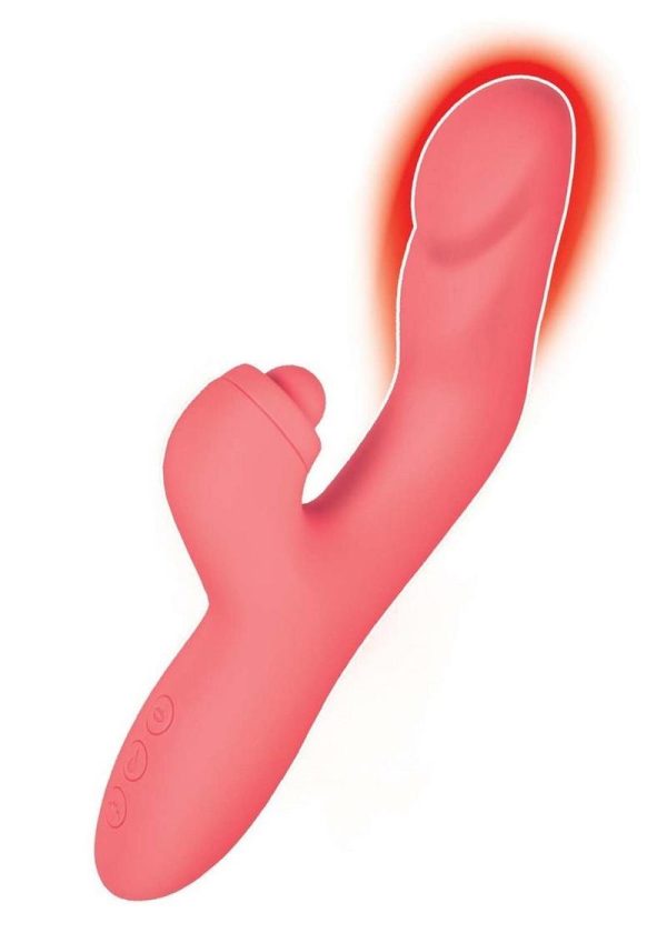 Goddess Heat Up Rechargeable Silicone Tapping Rabbit Vibrator - Coral