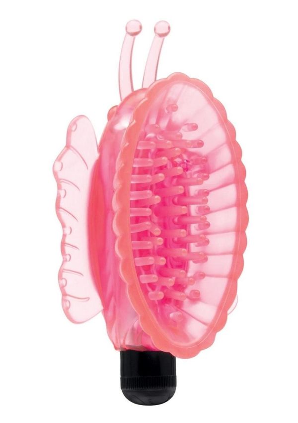 Lux Fetish Vibrating Butterfly Pussy Pump with Quick Release - Pink/Black