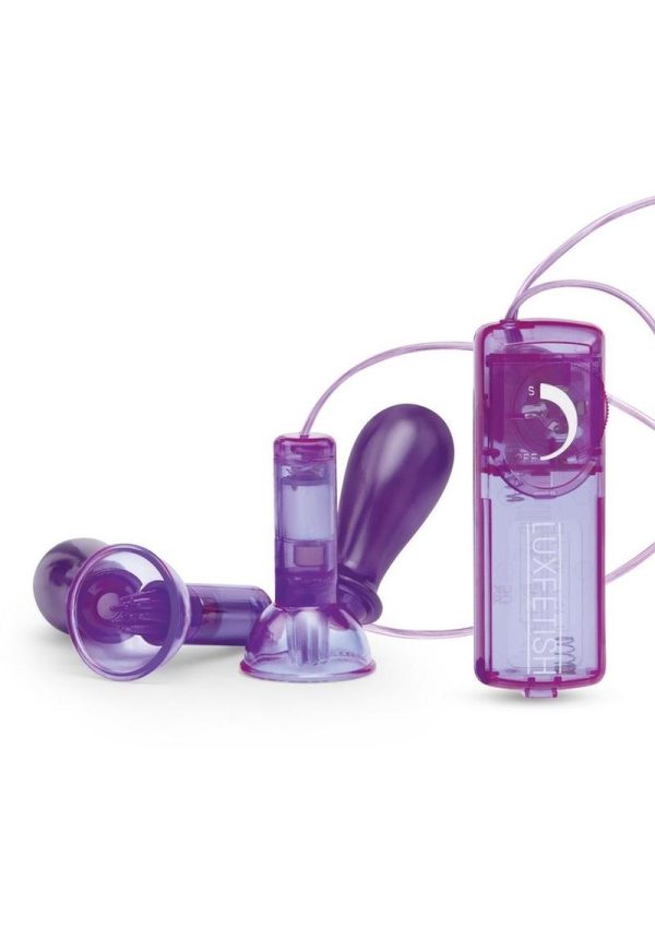 Lux Fetish Vibrating Nipple Suckers Remote Control - Purple