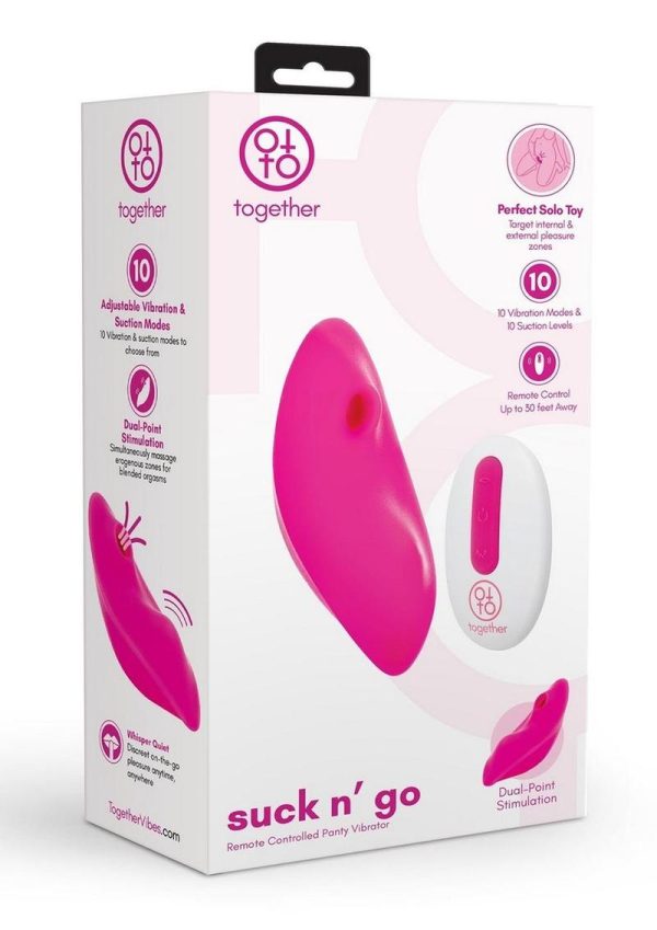 Together Toys Suck n` Go Rechargeable Silicone Clitoral Stimulator with Remote Control - Pink/White