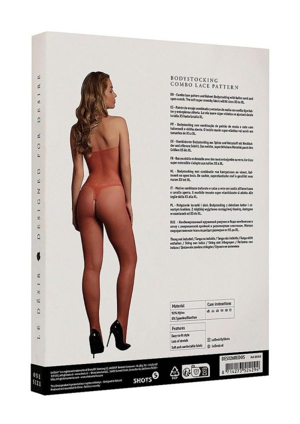 Le Desir Fishnet and Lace Bodystocking - O/S - Sunset Glow Orange