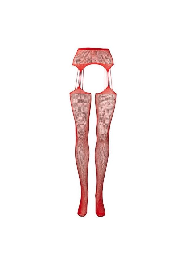 Le Desir Suspender Rhinestone Pantyhose - O/S - Red