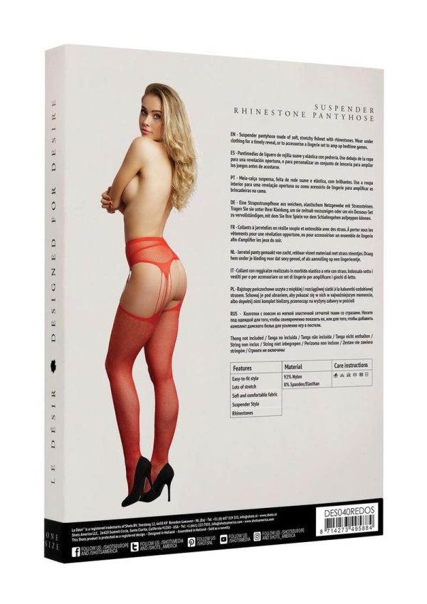 Le Desir Suspender Rhinestone Pantyhose - O/S - Red