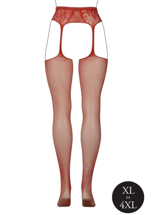 Le Desir Fishnet and Lace Garterbelt Stocking - Queen - Sunset Glow Orange