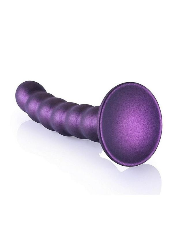 Ouch! Beaded G-Spot Silicone Dildo 5in - Metallic Purple