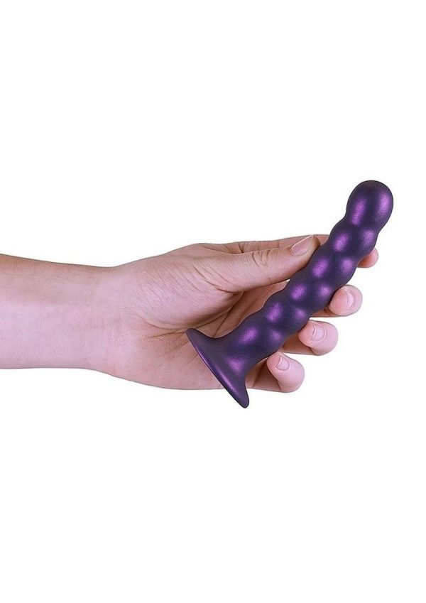 Ouch! Beaded G-Spot Silicone Dildo 5in - Metallic Purple