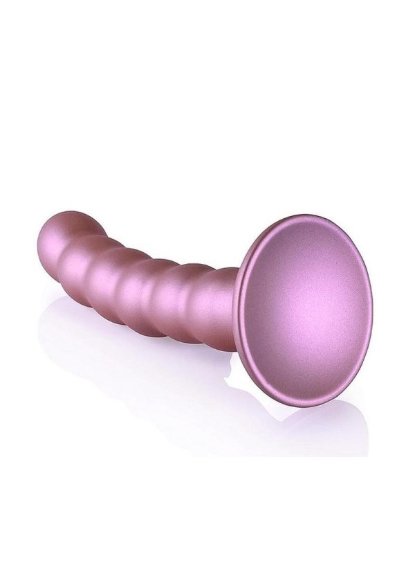 Ouch! Beaded G-Spot Silicone Dildo 5in - Metallic Rose Gold